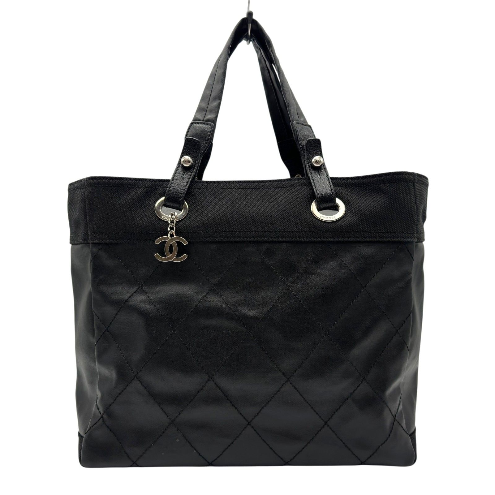 シャネル CHANEL パリビアリッツトートMM A34209 11番台 ブラック シルバー金具 コーティングキャンバス レディース トートバッグ