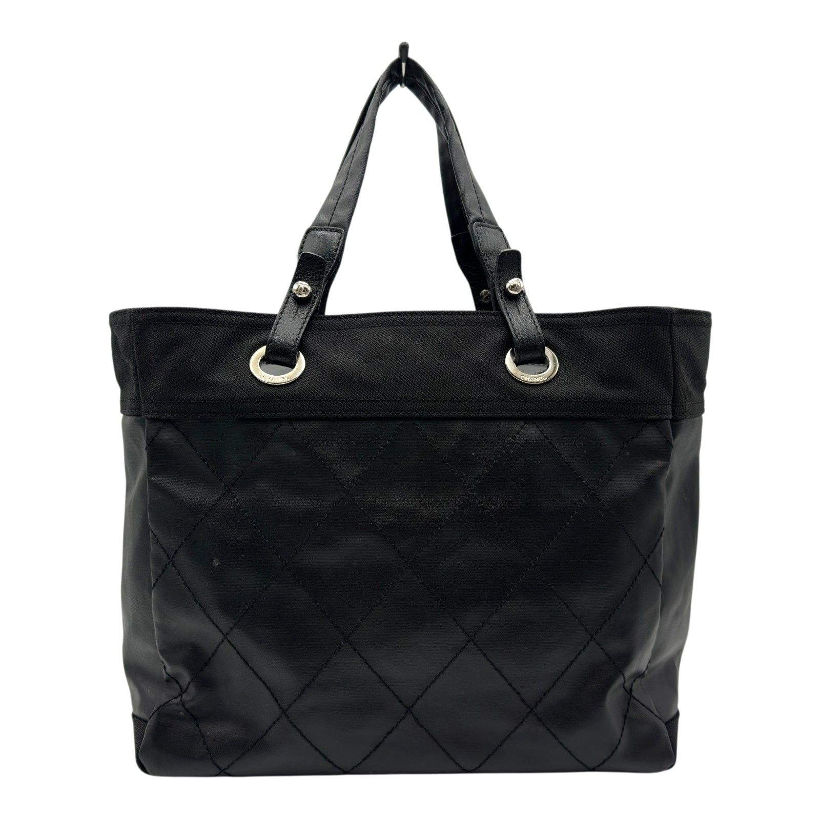 シャネル CHANEL パリビアリッツトートMM A34209 11番台 ブラック シルバー金具 コーティングキャンバス レディース トートバッグ