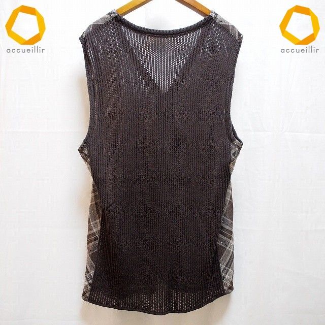 #a レリアン Leilian ベスト ジレ 13+ こげ茶 チェック ウール 日本製 大きいサイズ タグ付き レディース [994234] k01