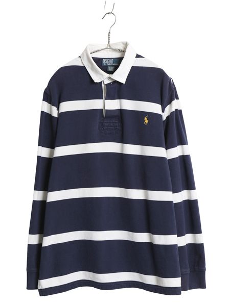 00s ポロ ラルフローレン ボーダー スウェット ラガーシャツ メンズ XL / オールド ラグビー 長袖シャツ 裏起毛 トレーナー 大きいサイズ