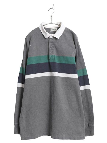 90s USA製 エルエルビーン ボーダー 長袖 ラガーシャツ メンズ XL / オールド ラグビー 長袖シャツ ポロシャツ マルチカラー 大きいサイズ