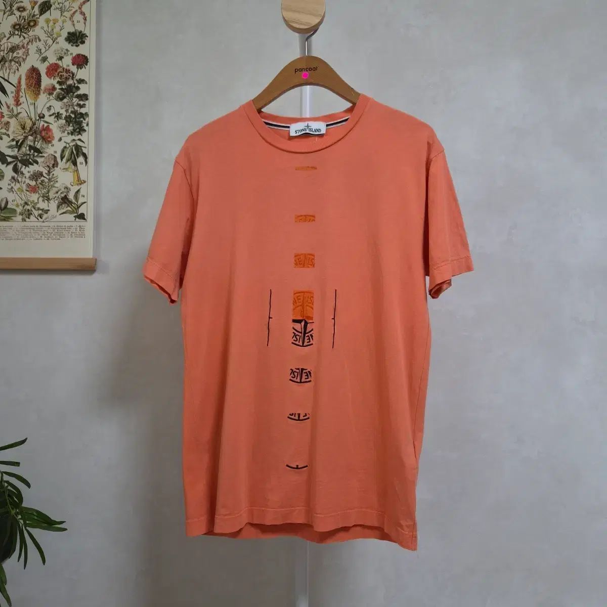 S M STONE ISLAND ストーンアイランド BIGレタリング オレンジ 半袖Tシャツ (コンディション最高)