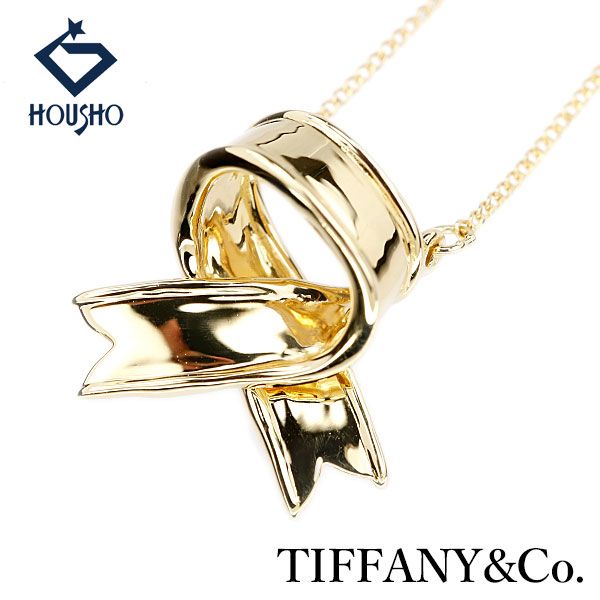 ティファニー ネックレス K18イエローゴールド TIFFANY&Co. リボン 地金のみ 石なし 中古 宝正 906976
