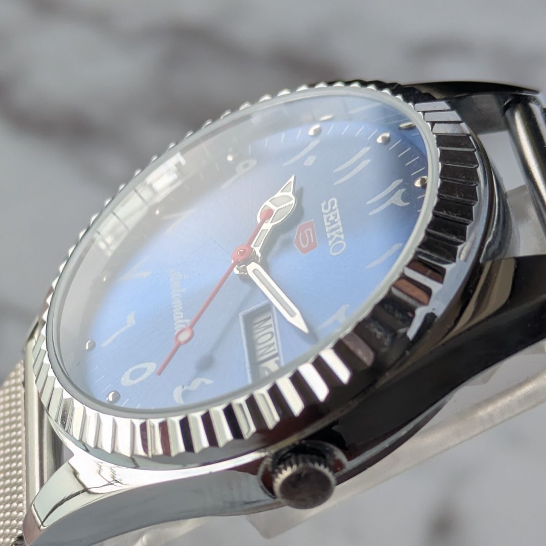 稼働品 SEIKO セイコー5 自動巻き 80s ヴィンテージ アイスブルー文字