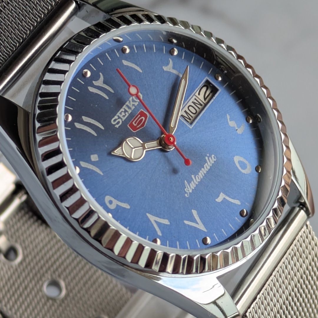 稼働品 SEIKO セイコー5 自動巻き 80s ヴィンテージ アイスブルー文字