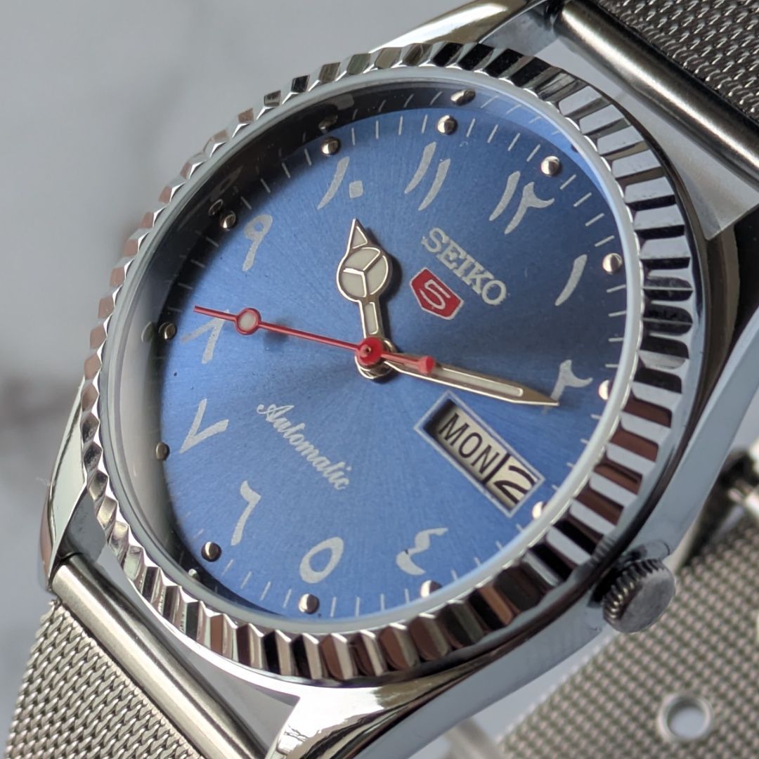 稼働品 SEIKO セイコー5 自動巻き 80s ヴィンテージ アイスブルー文字