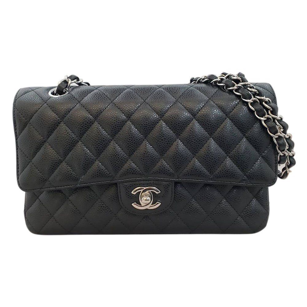 【中古】シャネル CHANEL キャビアスキン マトラッセWフラップ チェーンショルダー 25 ブラック SV金具/MA2402001トートバッグ