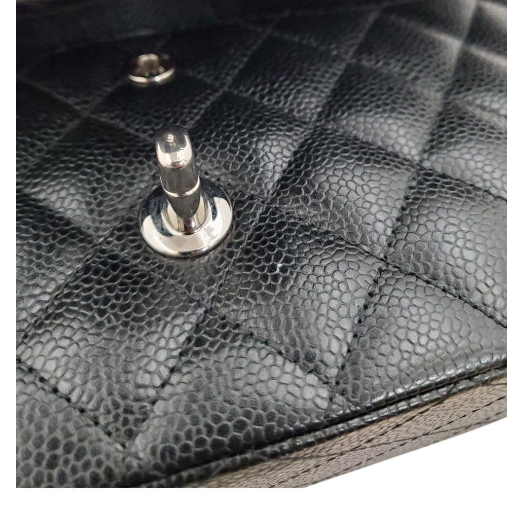 【中古】シャネル CHANEL キャビアスキン マトラッセWフラップ チェーンショルダー 25 ブラック SV金具/MA2402001