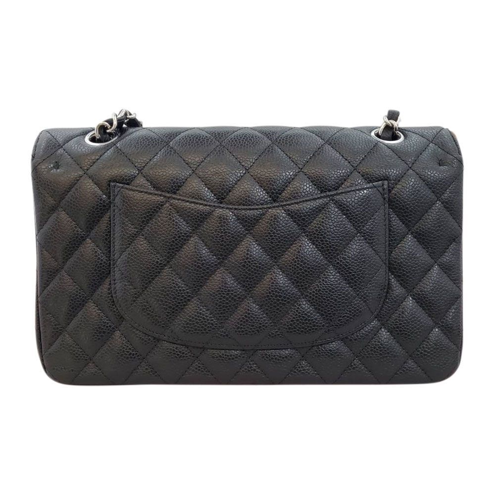 【中古】シャネル CHANEL キャビアスキン マトラッセWフラップ チェーンショルダー 25 ブラック SV金具/MA2402001
