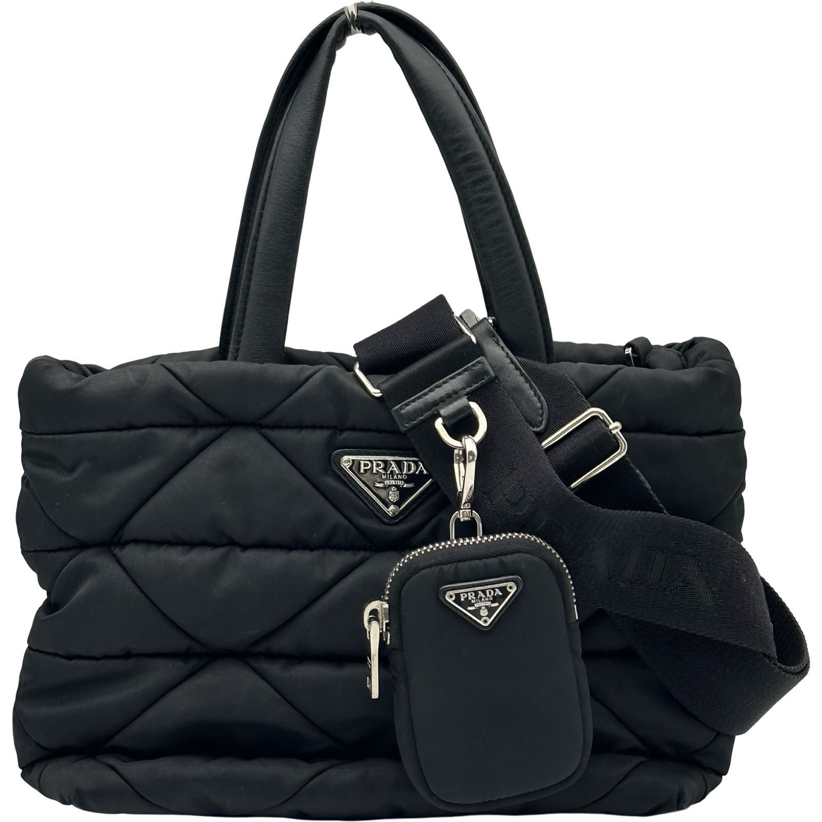 プラダ PRADA ミディアムパデット Re-Nylon トートバッグ 1BG436 ブラック ナイロン レディース ショルダーバッグ