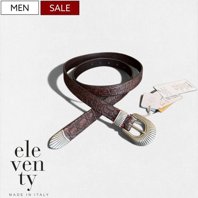【定価56,100円(税込)】ELEVENTY -イレブンティー- どんなパンツとも好相性！大人の色香漂わせる レザーベルト 革ベルト 牛革 ブラウン 39881004 80 85 90 95 100 イタリア製 ユニセックス 男女兼用 23,899円