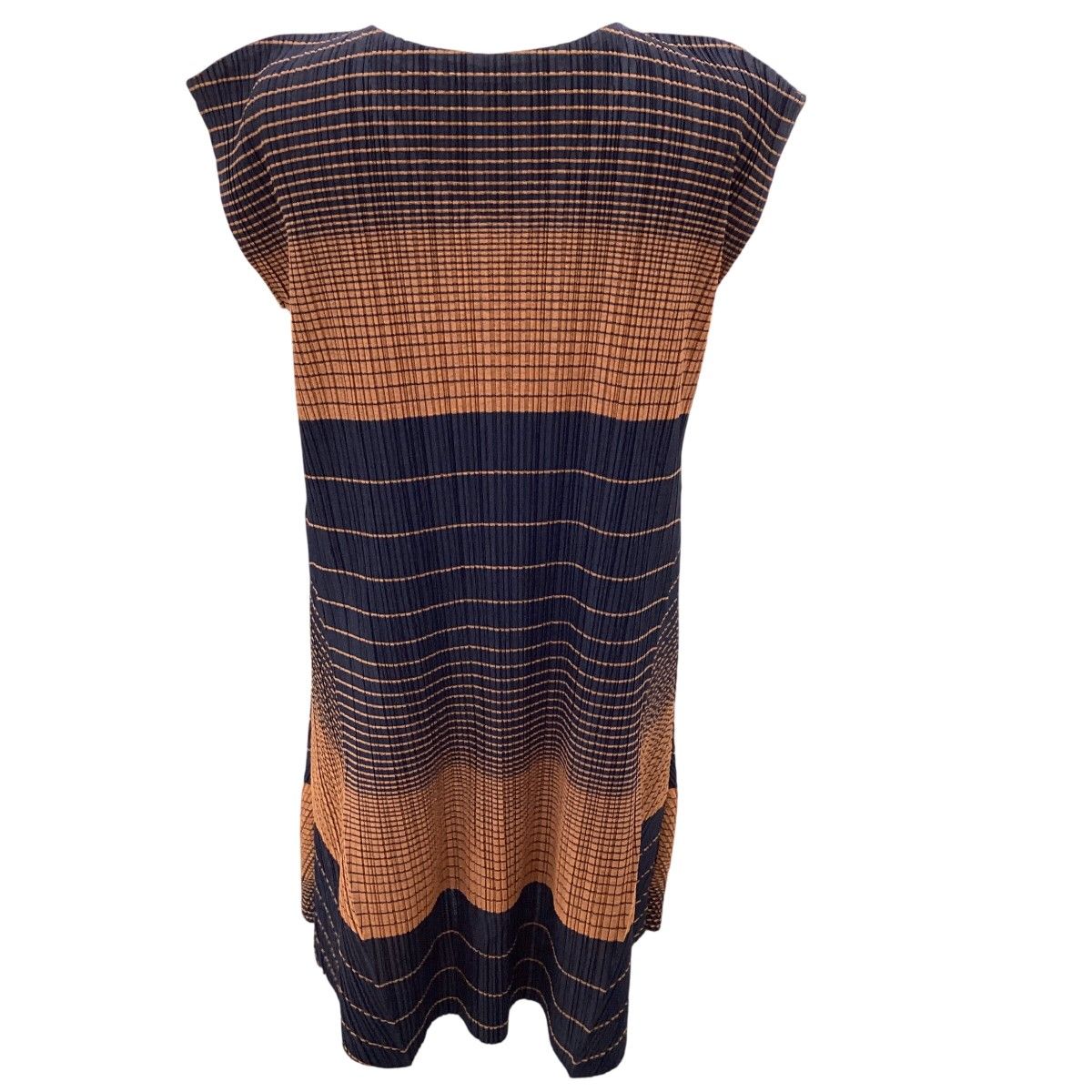 ISSEY MIYAKE イッセイミヤケ PLEATS PLEASE 変形 チュニック ワンピース SIZE 4 ネイビー×ブラウン