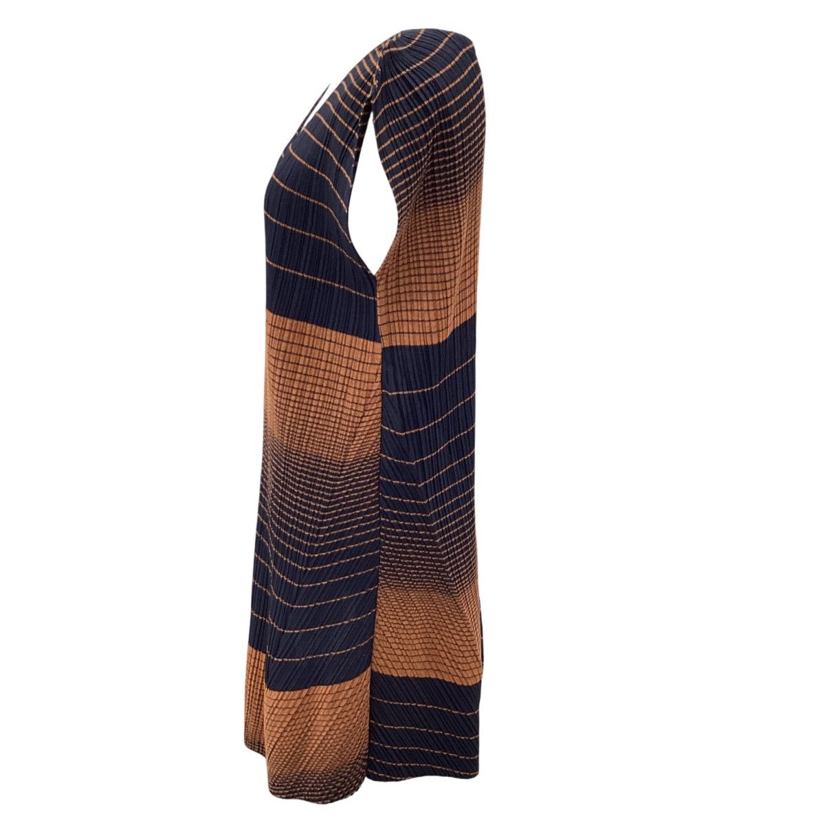 ISSEY MIYAKE イッセイミヤケ PLEATS PLEASE 変形 チュニック ワンピース SIZE 4 ネイビー×ブラウン