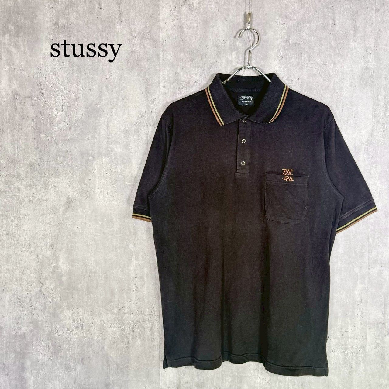 『stussy』ステューシー（M）OLD STUSSY オールドステューシー リブライン ポケット ポロシャツ