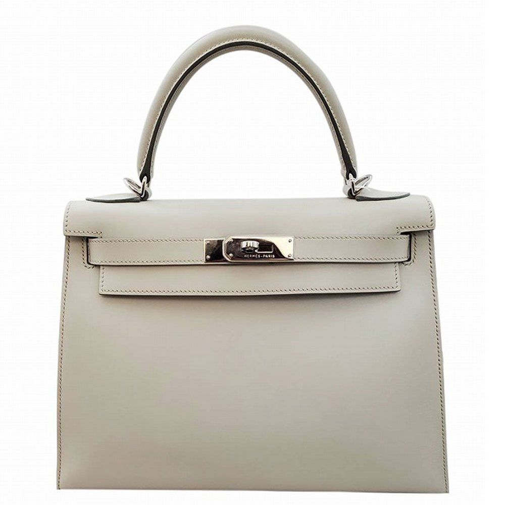 中古】エルメス HERMES ケリー28 外縫い ボックスカーフ グレー SV金具