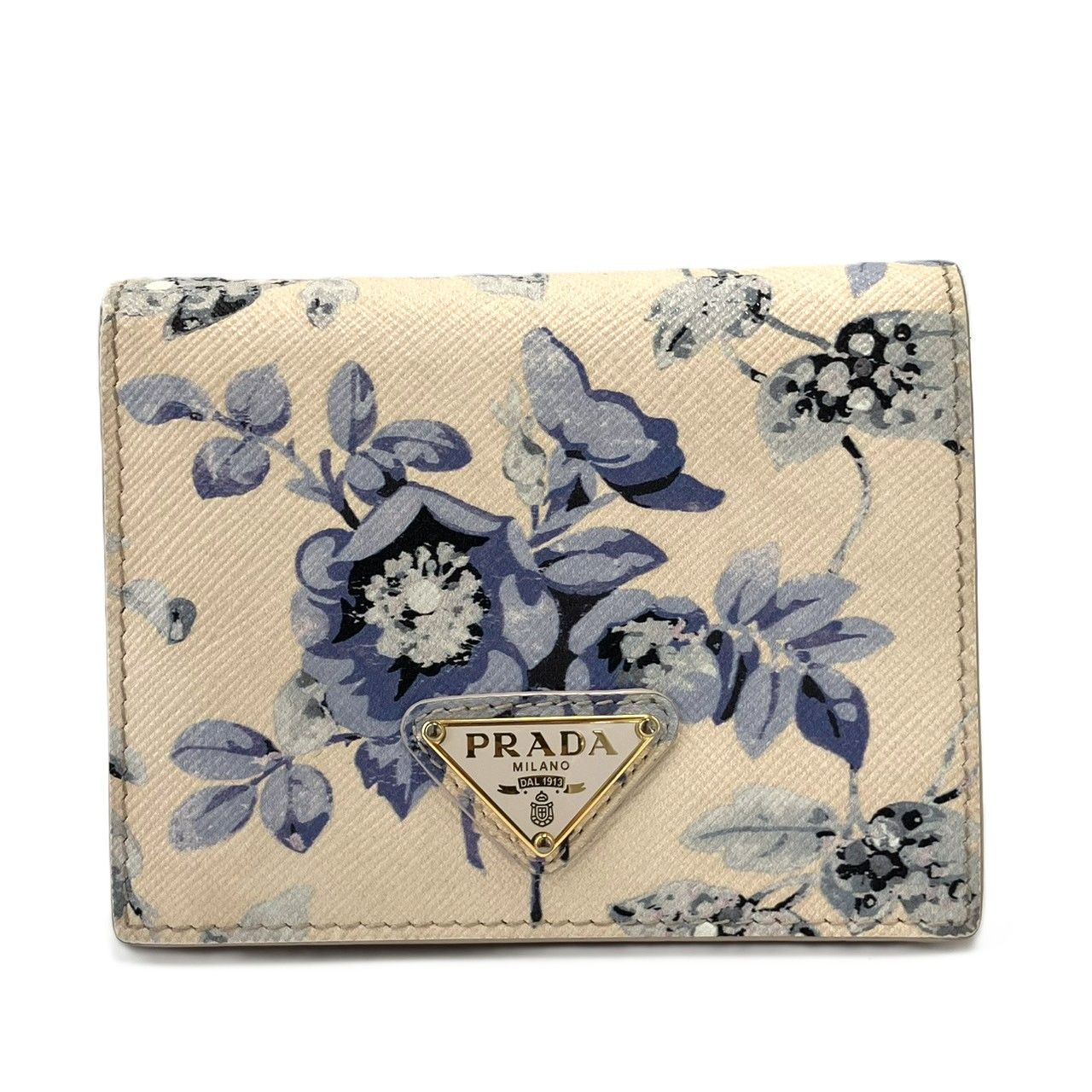 プラダ サフィアーノレザー フラワープリント トライアングルロゴ 二つ折り財布 PRADA ABランク 中古