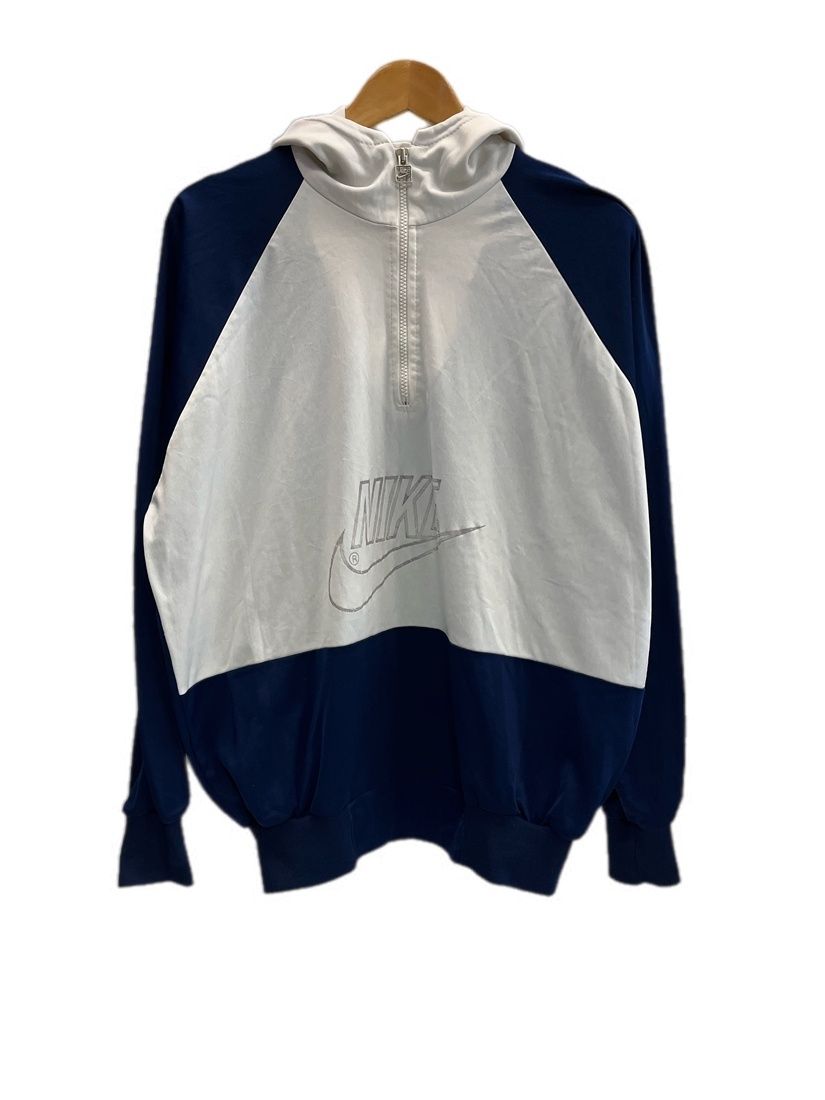 ナイキ NIKE 80s Vintage ヴィンテージ 紺タグ ハーフジップ フーディ ロゴ パーカー 紺×白 ツートーン パーカ ネイビー Lサイズ 101MT-6447