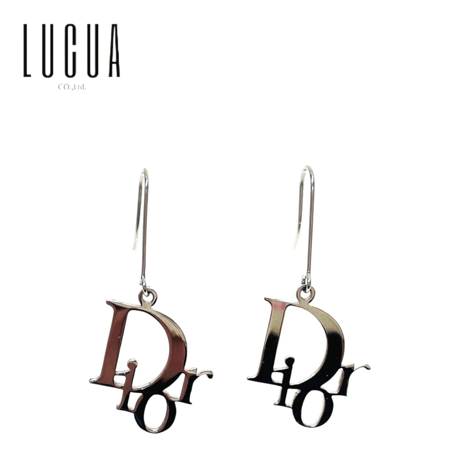 【ABランク】　Christian Dior クリスチャン ディオール　シルバー　トロッター　ロゴ　フックピアス　（58444）