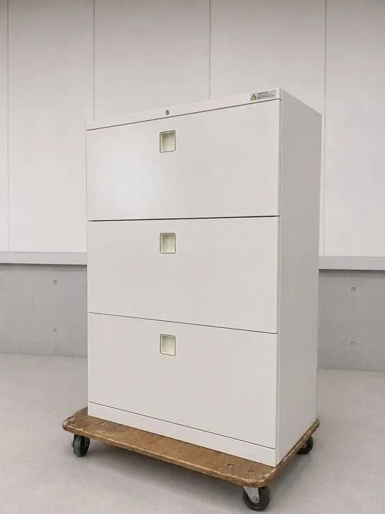 【東京都限定送料2200円も可】オカムラ　レクトライン　幅800　奥400　高1100　3段ラテラル書庫　引出し書庫　オフィス収納　ホワイト　鍵付き
