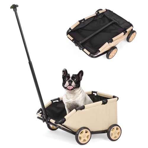 ミニ犬用ベビーカー ミニペット用 折りたたみ式多機能ショッピングカート 拡張可能なプルハンドル付き わんわんワゴン クッション内蔵 安全ロープ 収納バッグ付き (カーキ)mt 3bcfeb1f
