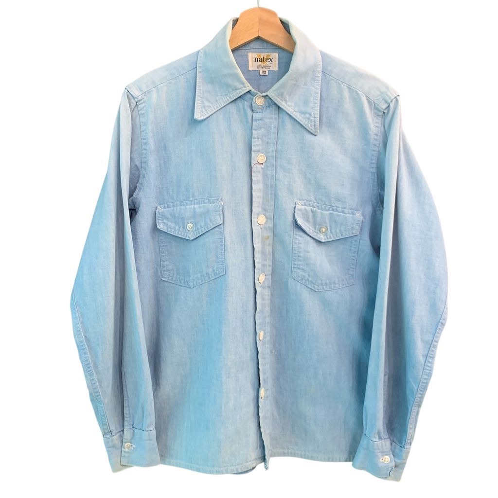 70’s ~ natex chambray Shirt シャンブレーシャツ 長袖 ビンテージ シャツ デニム ヒッピー No.I928