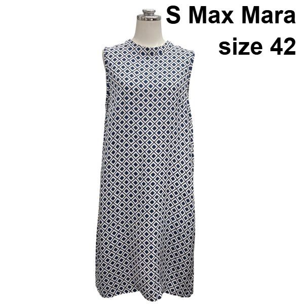 MaxMara STUDIO ノースリーブ ワンピース 総柄 マックスマーラ □ エスマックスマーラ S MaxMara Aラインワンピース ノースリーブ 膝