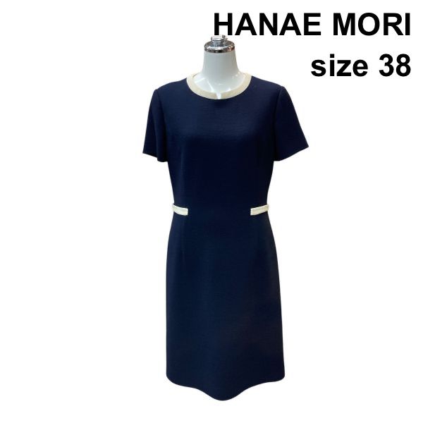 □ 未使用 ハナエモリ HANAE MORI ワンピース 膝丈 半袖 ラウンド
