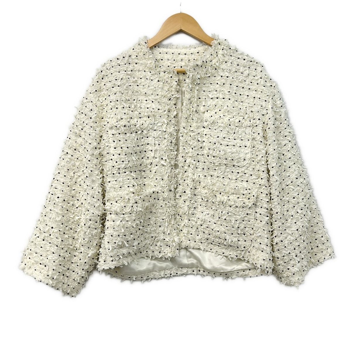 cygne(シーニュ) ジャケット サイズF レディース美品 - 白×黒 長袖/ツイード/ドット柄/春/秋