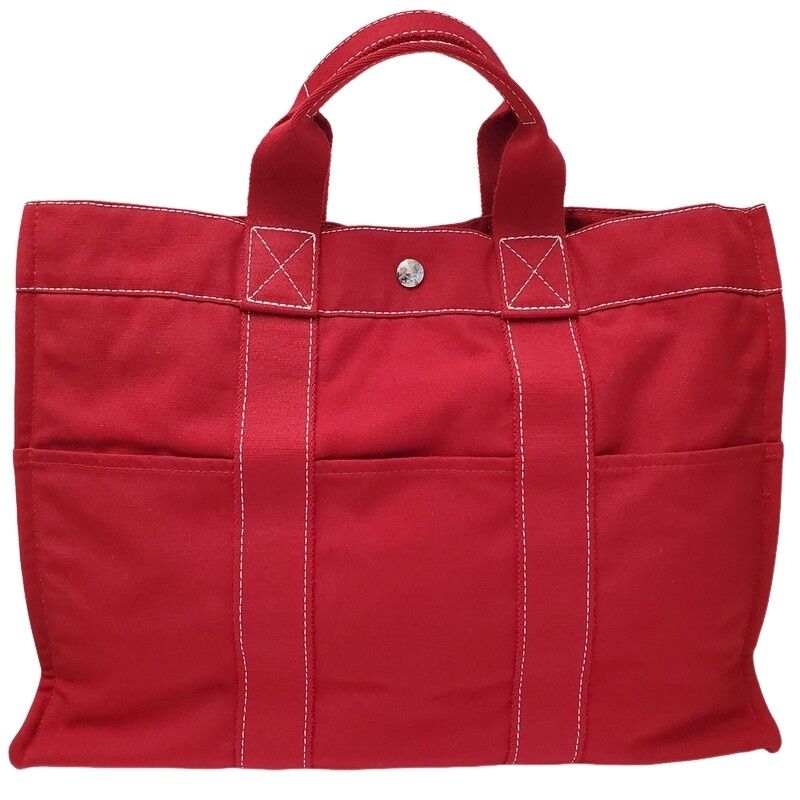 HERMES エルメス ドゥーヴィルMM トートバッグ キャンバス レッド HERMES エルメス ドーヴィル MM レッド キャンバス 帆布 トートバッグ