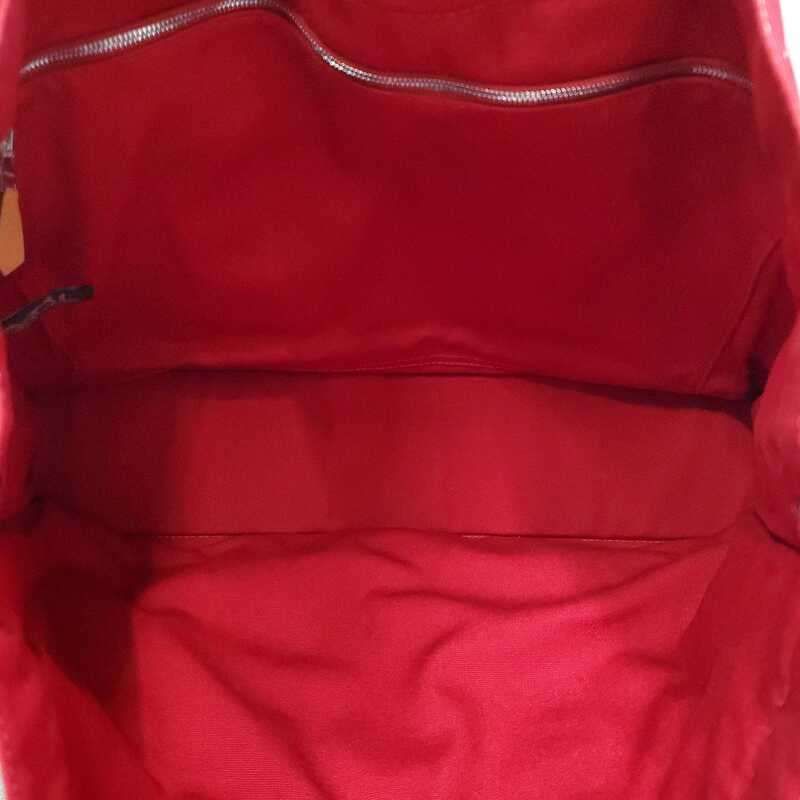 HERMES エルメス ドーヴィル MM レッド キャンバス 帆布 トートバッグ