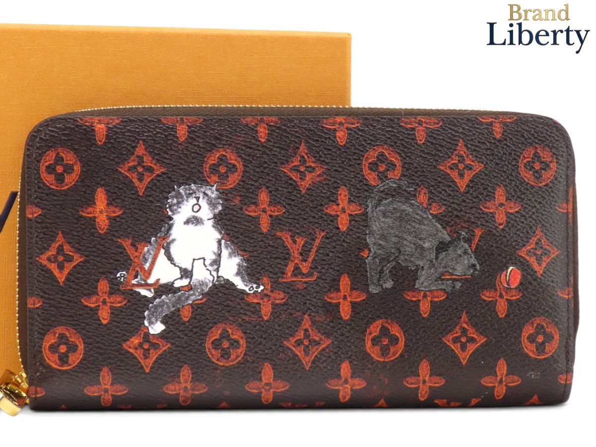 【限定未使用】ルイヴィトン LOUIS VUITTON トランスフォームド モノグラム キャットグラム ジッピーウォレット ラウンドファスナー長財布 ダークブラウン オレンジ M63875