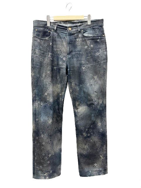 ルイヴィトン LOUIS VUITTON 20SS スプレー加工 モノグラム ロゴ デニム パンツ ジーンズ HID10WIUM 34 インディゴ ブランド古着ベクトル 中古260619