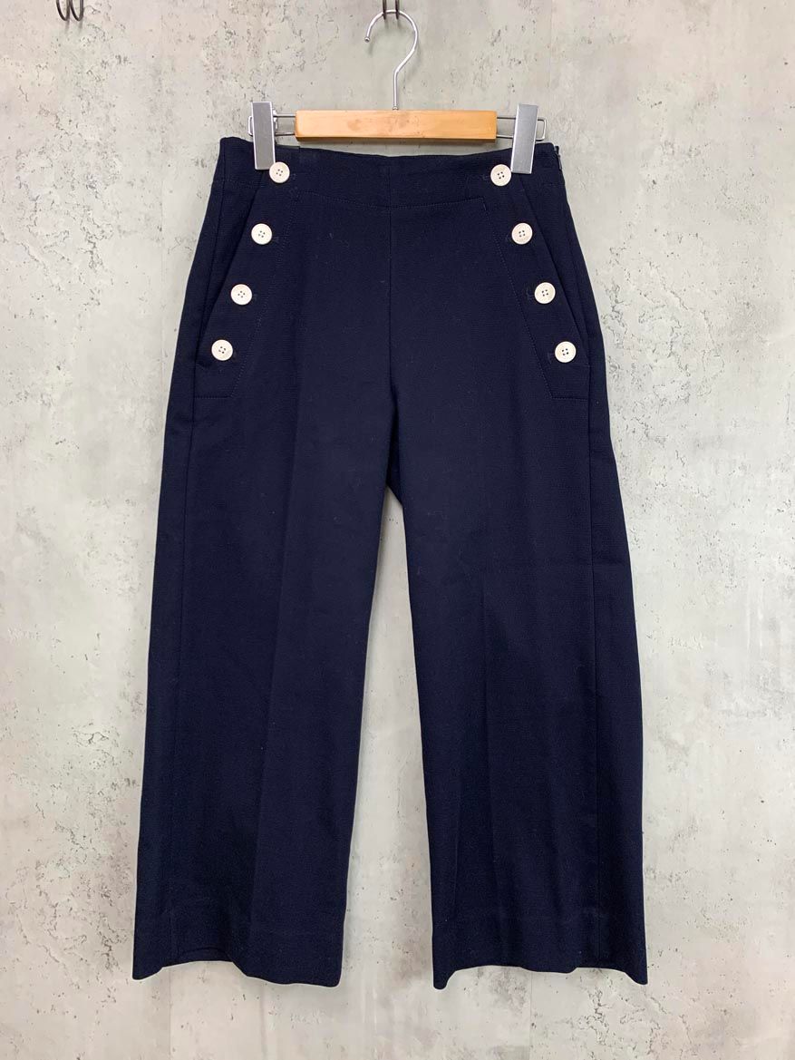 新品 BANANA REPUBLIC バナナリパブリック サイドボタン ハイライズワイドレッグクロップ パンツ size2/ネイビー ■■◎レディース