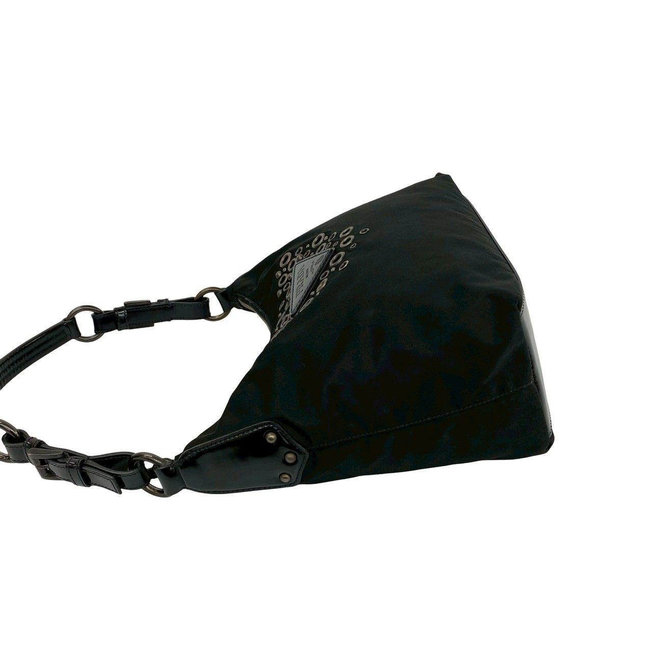 極 美品 希少品 PRADA プラダ 三角ロゴ パンチング スタッズ 金具