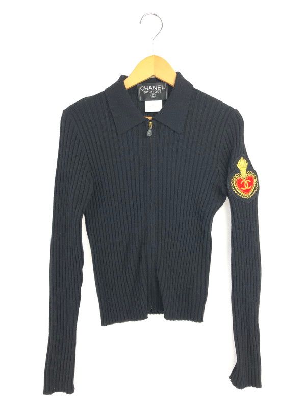 【中古品】 CHANEL BOUTIQUE シャネル ブティック ARM PATCH CASHMERE ZIP UP KNIT SWEATER フランス製 カシミヤ ジップ アップ ニット セーター 【183-260619-rt-02-tagh】