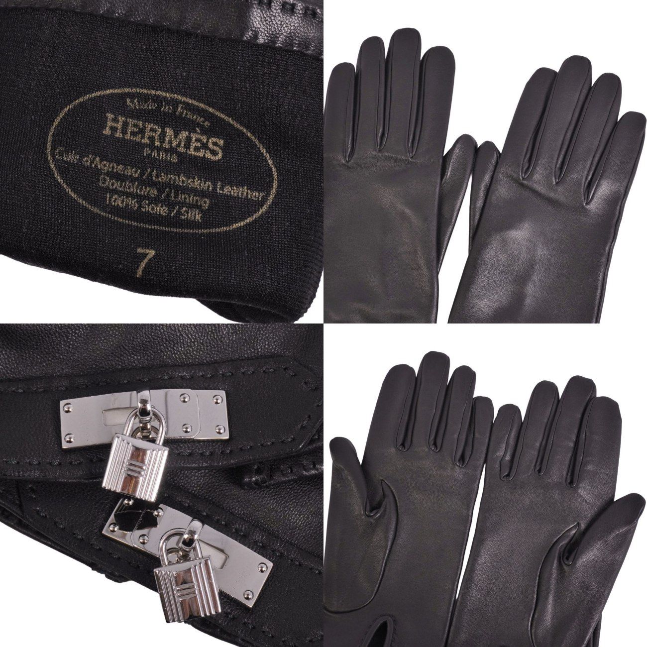 極美品 エルメス HERMES 手袋 グローブ ケリー金具 カデナ 南京錠 ラム