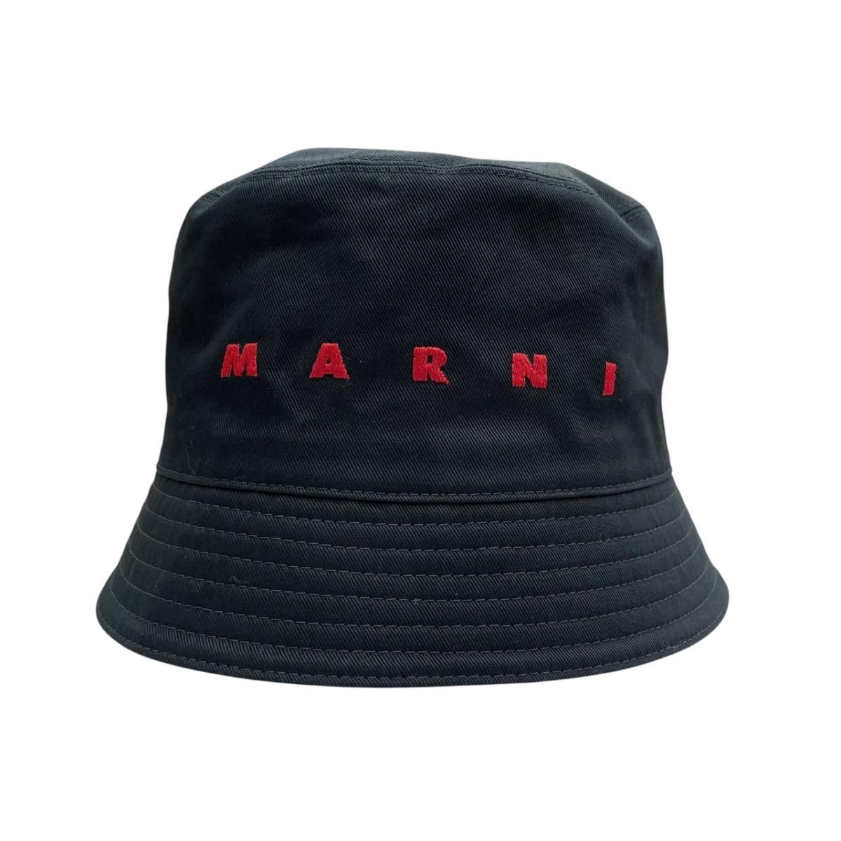 ☆マルニ CLZ0110S0 ブラック 刺しゅうロゴ入り オーガニックギャバジン製バケットハット MARNI