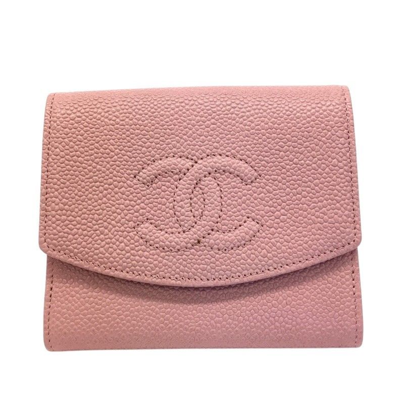 CHANEL【シャネル】Wホック　二つ折り財布　A13496　キャビアスキン　ピンク　コンパクト財布【中古品/USED-B】質屋　かんてい局那覇店　ｎ3101898927300056