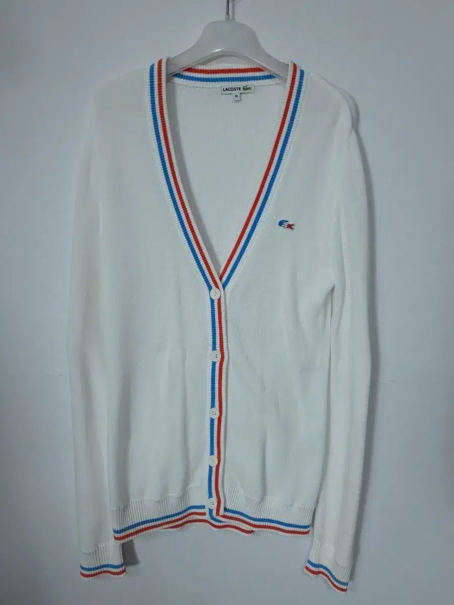 LACOSTE ラコステ 白 3本線 バイカラー カーディガン 90-95 M ほぼ新品