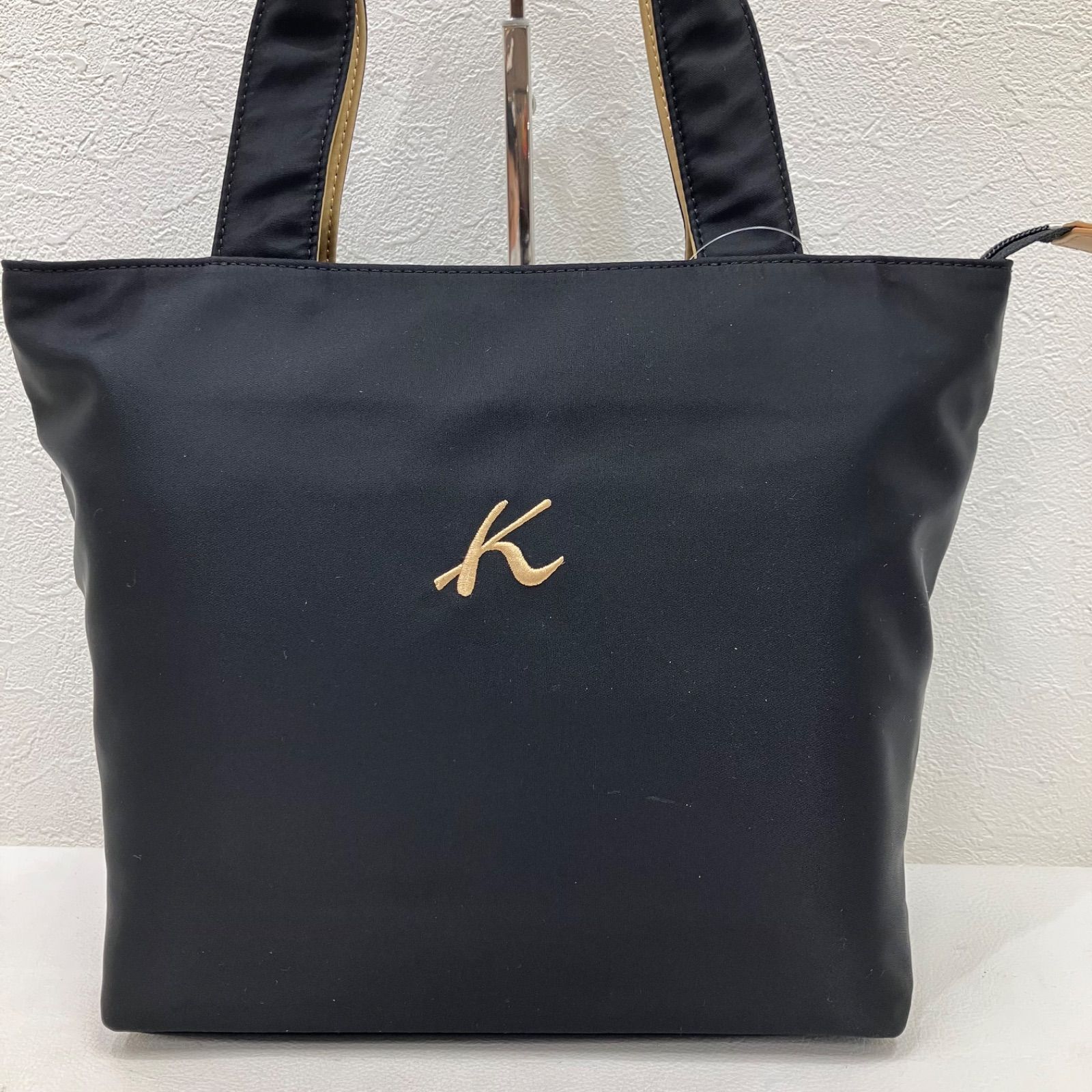 5224　Kitamura　キタムラ　レディース　トートバッグ　ハンドバッグ　ブラック　黒　ベージュ　ナイロン　軽量　ポケット多数　ロゴ刺繍