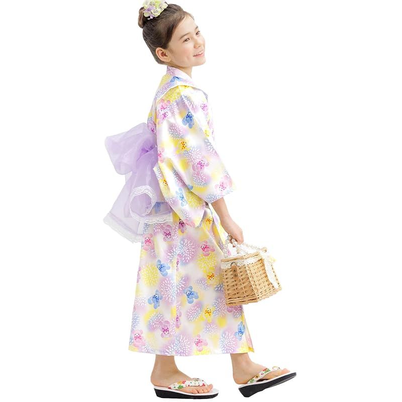 [Bee] ビー 浴衣3点セット キッズ ガールズ 女の子 夏 簡単 セパレートタイプ 2WAY お祭り 花火大会 saa01400 130cm グラデーション×くま 0