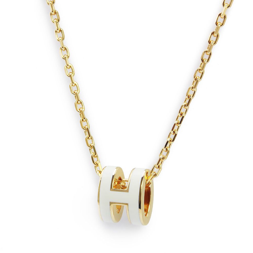 エルメス ポップアッシュ ミニ ポップ H ブラン ホワイト ネックレス ペンダント ゴールド金具 箱付 HERMES（新品・未使用品）