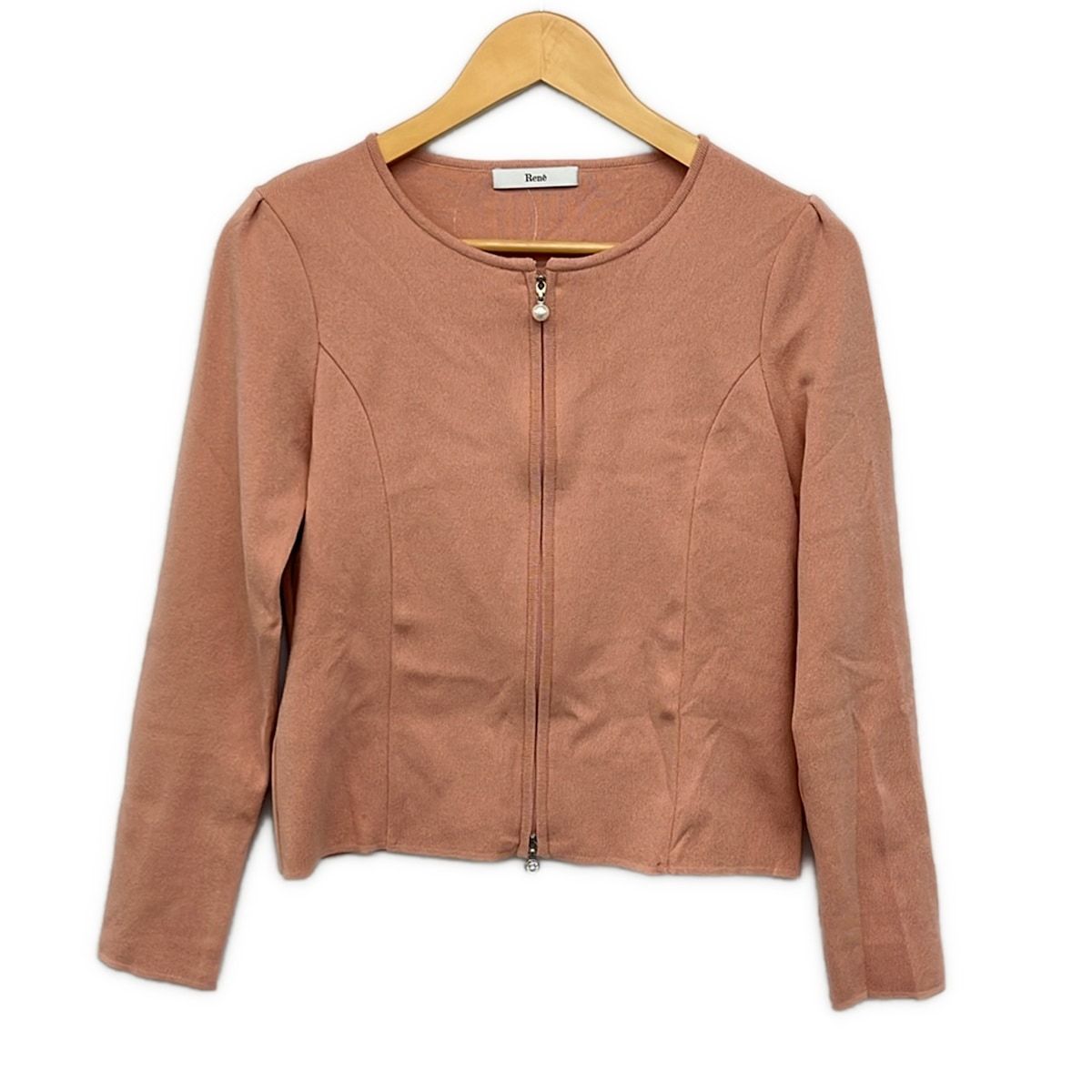 Rene(ルネ) カーディガン サイズ38 M レディース美品 - ピンク 長袖/ジップアップ/パール