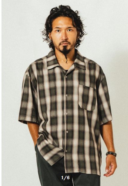新品　26年春夏　Big Mike　ビッグマイク　オンブレチェック　半袖シャツ　GRY×PNK　レイヨン混　　　アメカジ　古着　ヴィンテージ　アーカイブ　復刻　BIGMAC　ビックマック　オンブレシャツ　チェック