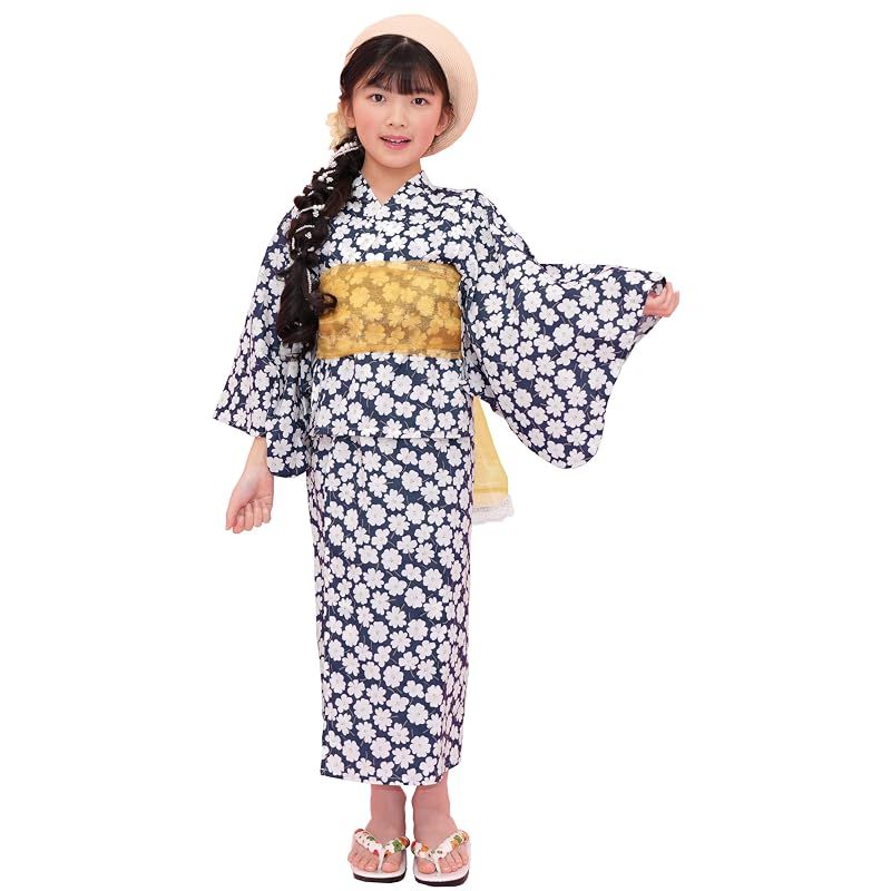 [Bee] ビー 浴衣3点セット キッズ ガールズ 女の子 夏 簡単 セパレートタイプ 2WAY お祭り 花火大会 saa01400 140cm ネイビー×白小花 0
