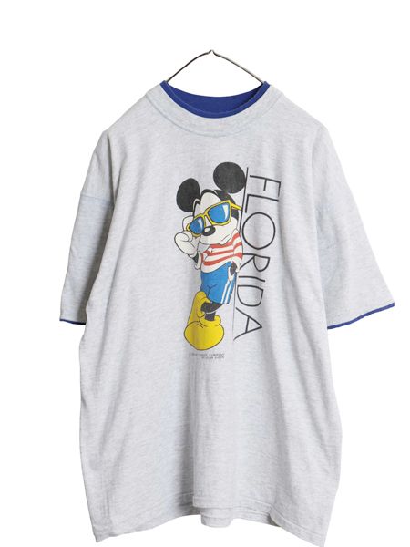 90s USA製 ミッキー プリント Tシャツ メンズ レディース XL / 古着 オールド ディズニー オフィシャル キャラクター 大きいサイズ グレー