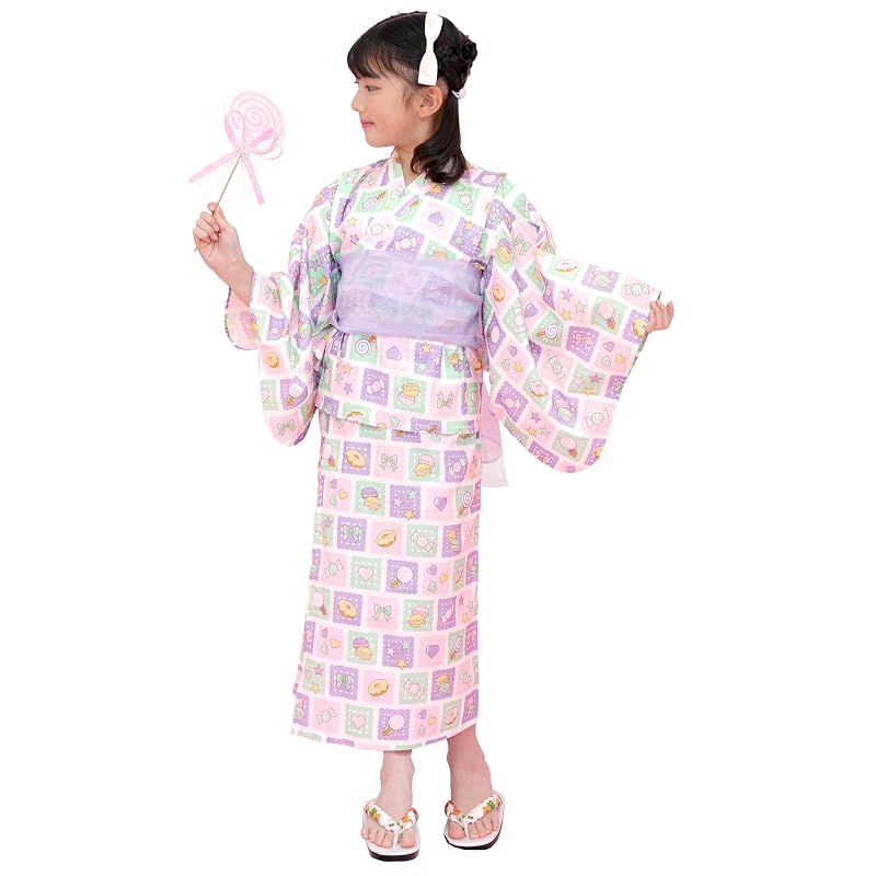 [Bee] ビー 浴衣3点セット キッズ ガールズ 女の子 夏 簡単 セパレートタイプ 2WAY お祭り 花火大会 saa01400 120cm パステル×スイーツ 0