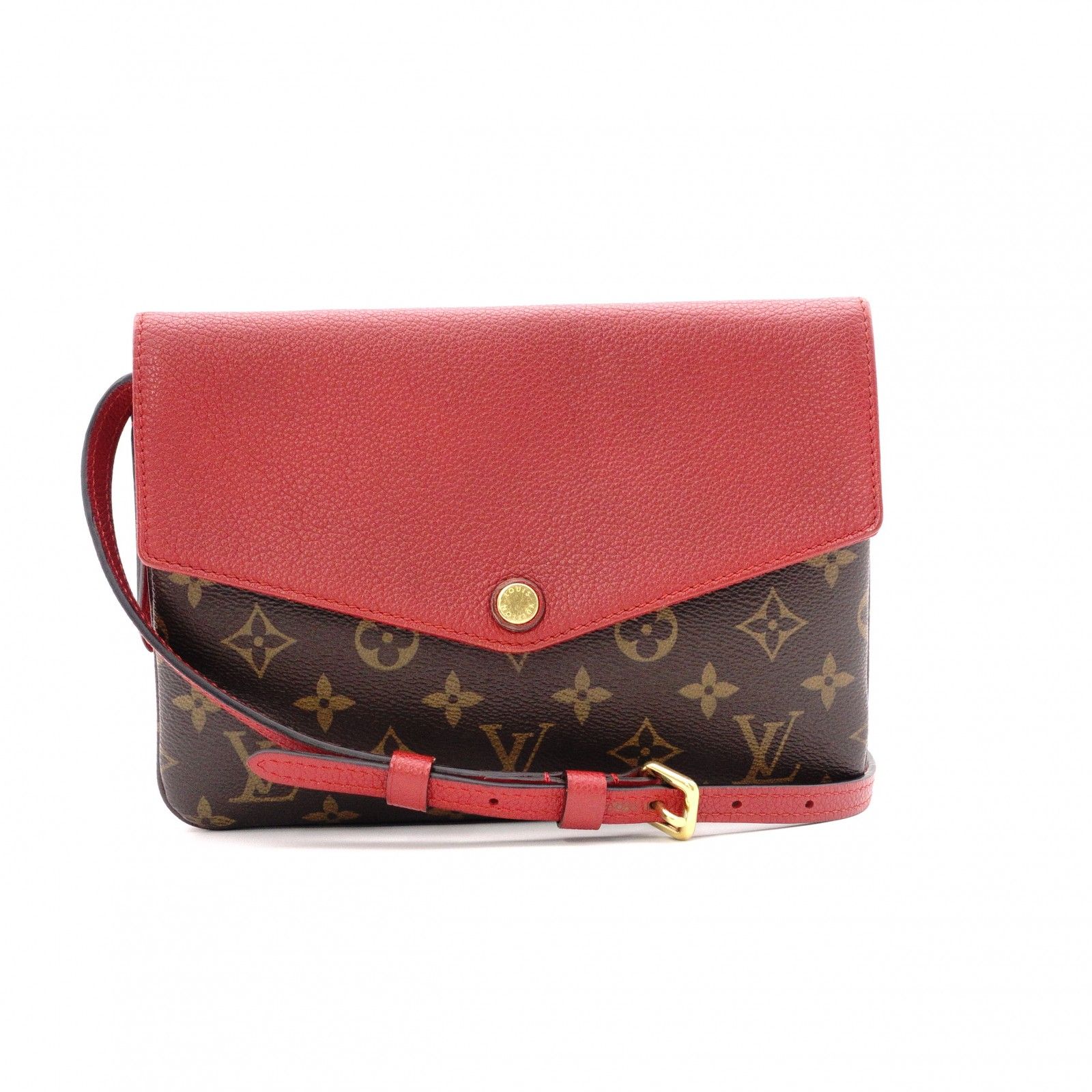 LOUIS VUITTON ルイヴィトン トワイス ショルダーバッグ レザー/PVC ブラウン系 レッド クロスボディ