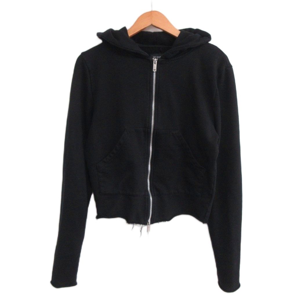 ノーマスプロダクト NO MASS PROD．GLMNIST3 CROPPED HOODIE ジップパーカー 短丈 カットオフ S 黒 ブラック