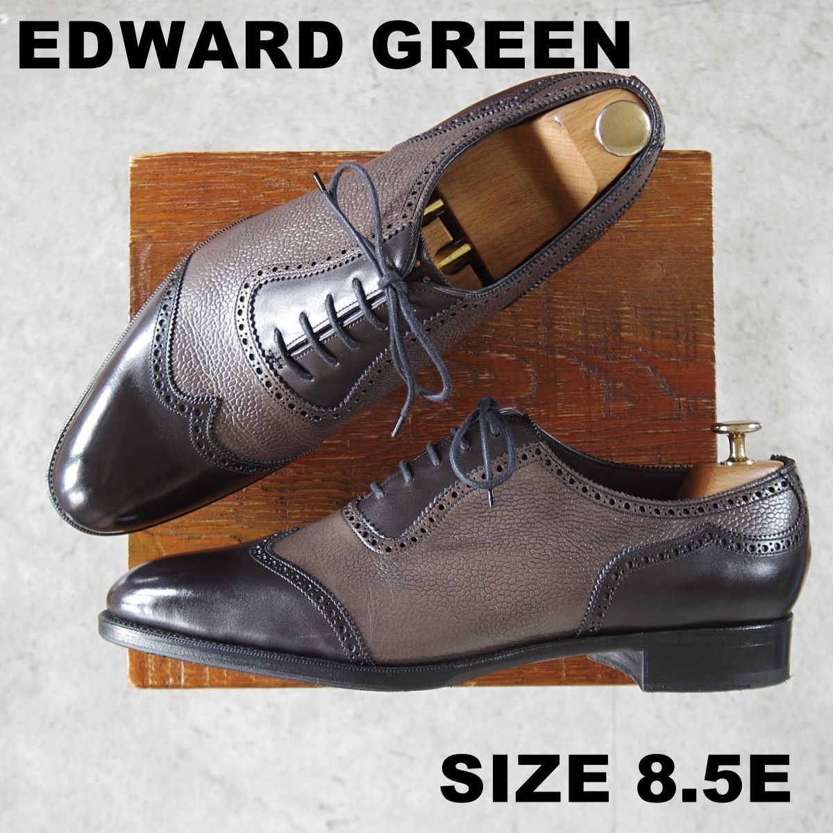 極美品★エドワードグリーン 8.5E【現行定価25万円以上★SOUTHWOLD/ショートウイング】82ラスト/コンビ仕様/灰茶系/EDWARD GREEN★p004